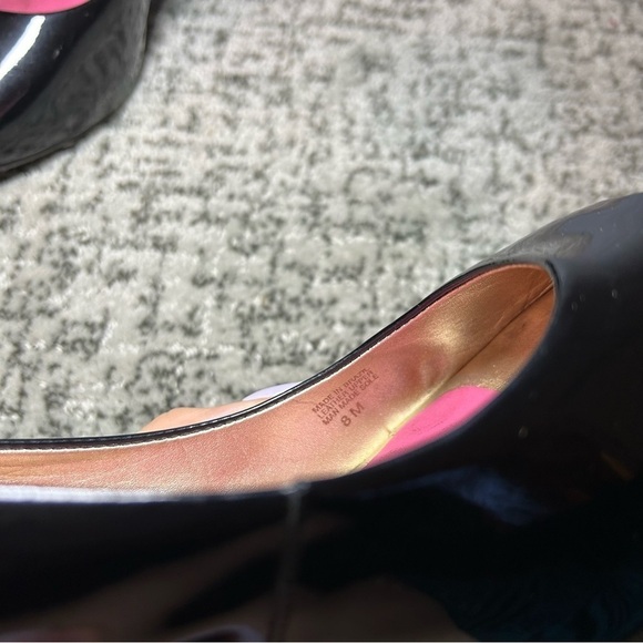 Lilly Pulitzer Black Brazil Patent Leather Glitter Peep Toe Wedges Size 8 - Picture 9 of 10